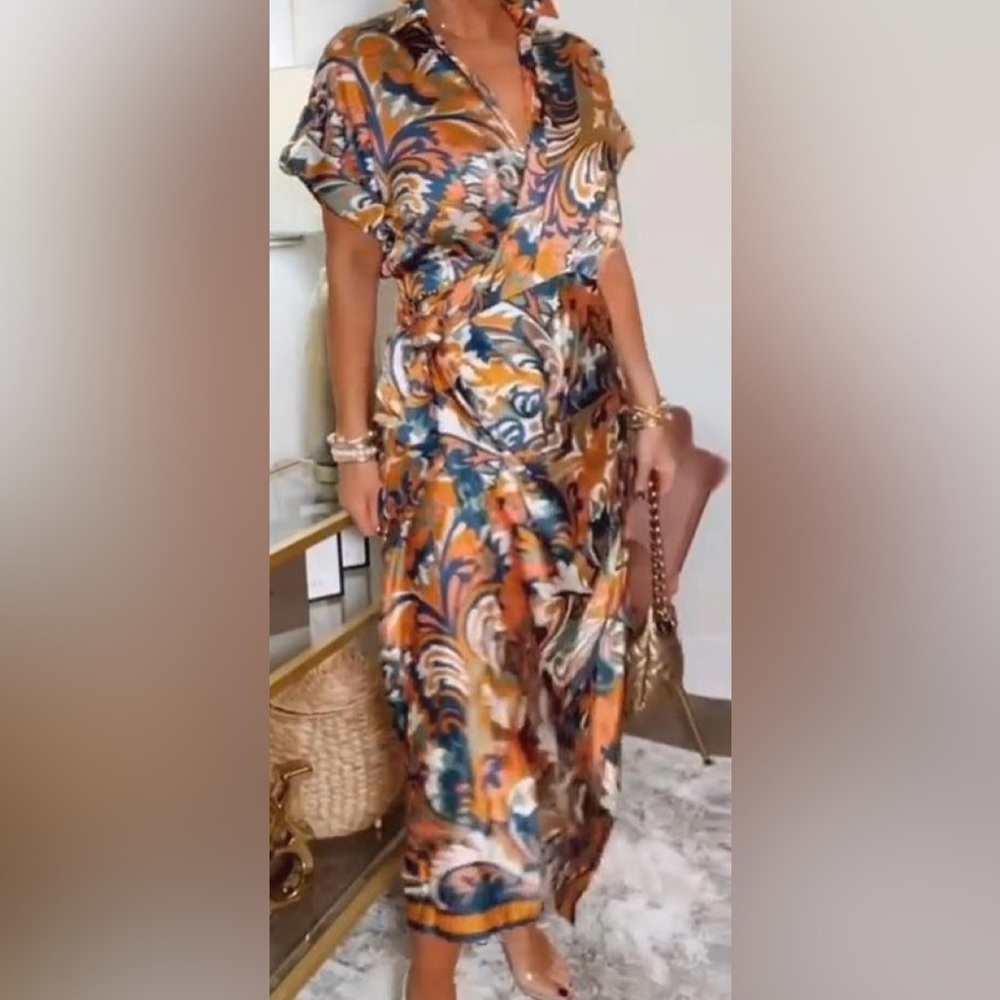 entro Multicolor Paisley Print Maxi Dress - Orange, Blue, Cream